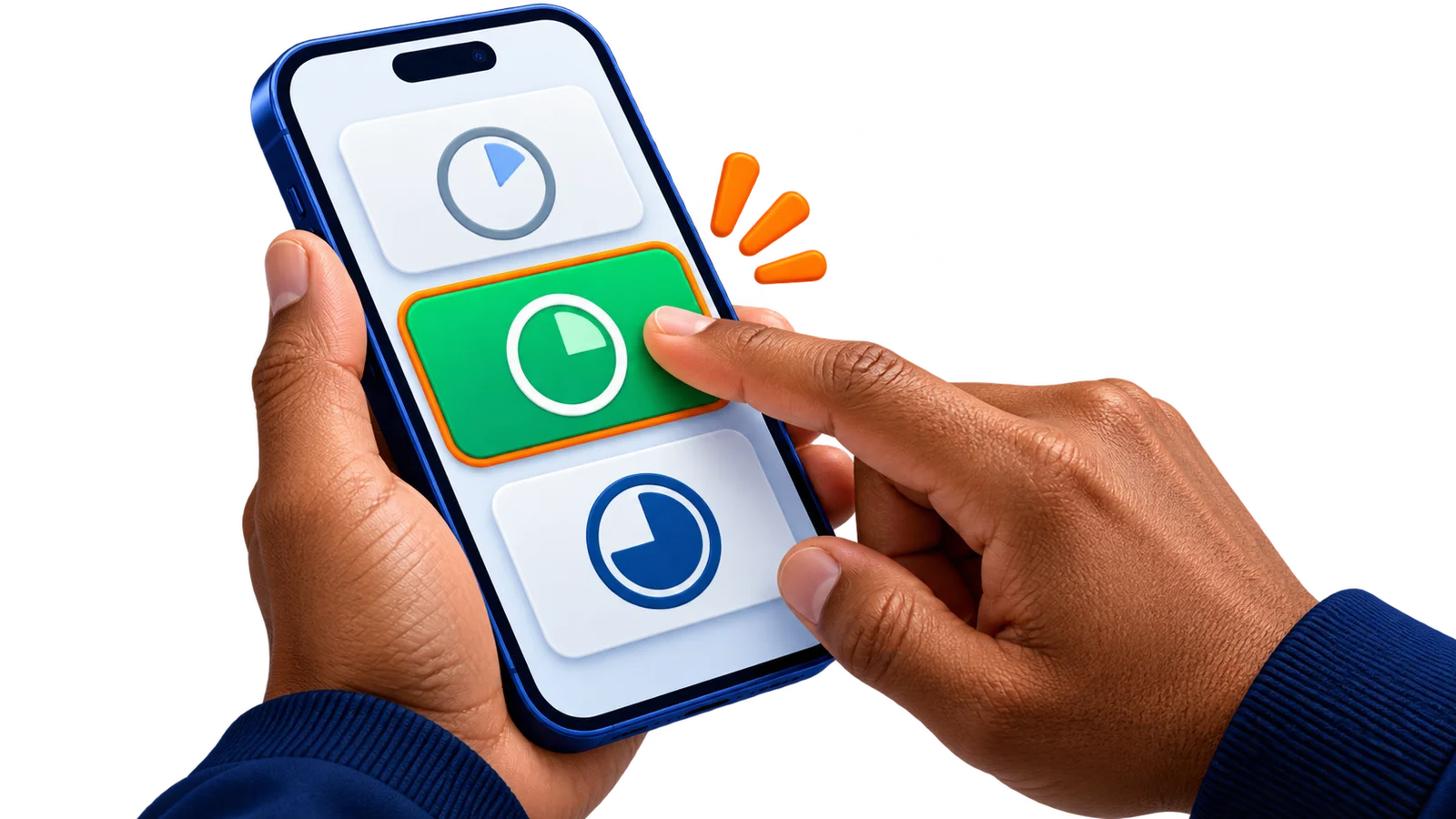 Mão selecionando uma opção de duração em uma tela genérica de configurações de mensagens temporárias.